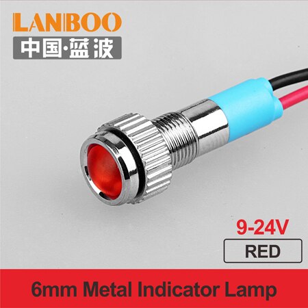 12V 24V 220V with wire red green blue yellow white indicator lamp single lights manufacture for 6mm LED indicator light: 6mm-RED-(9-24V)