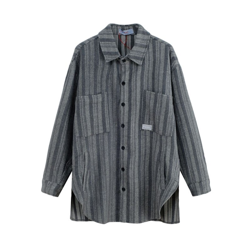 F426 Oversize Stripe thick Shirts Men Long Sleeve Streetwear camisa masculina Men's Shirt Hip Hop Cotton Men Fashions