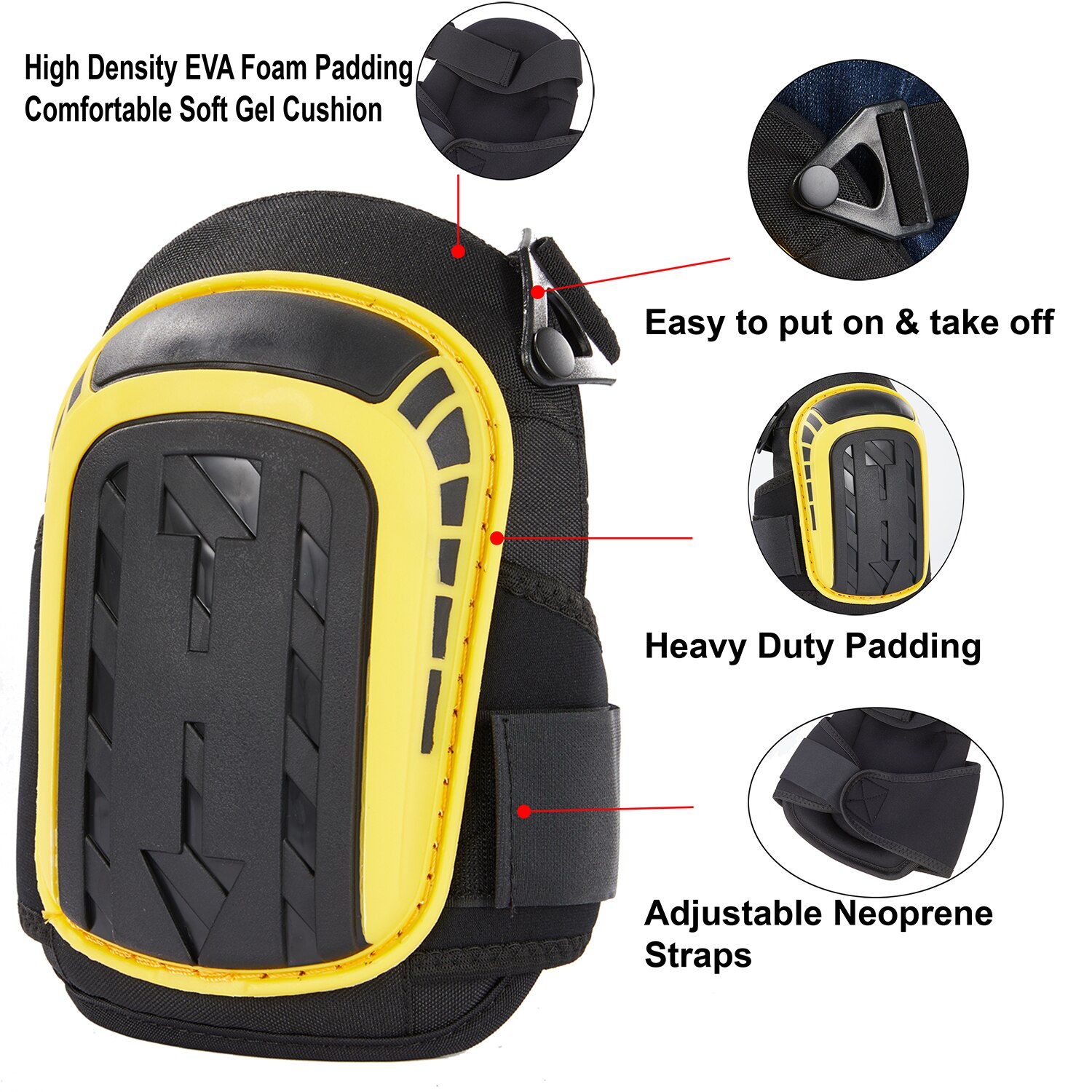 Gel Knee Pads for Work-Heavy Duty EVA Foam Padding with Adjustable Straps Knee Protecter for Construction, Flooring, Gardening