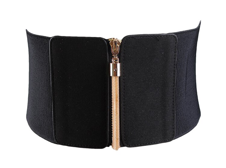 Hatcyggo Vrouwen Elastische Cinch Riem Breed Stretch Taille Riem Gouden Kwastje Rits Corset Buikband Jurk Versiering Voor Vrouwen Bandjes: black