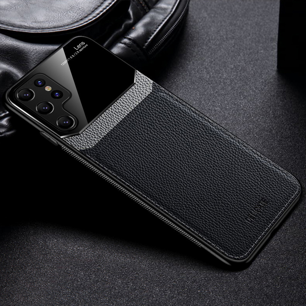 For Samsung Galaxy S22 Ultra Case Leather Plexiglass Protection Cover For Samsung22 Plus S 22 5G Silicone Frame Bumper Fundas: S22 / Black 1
