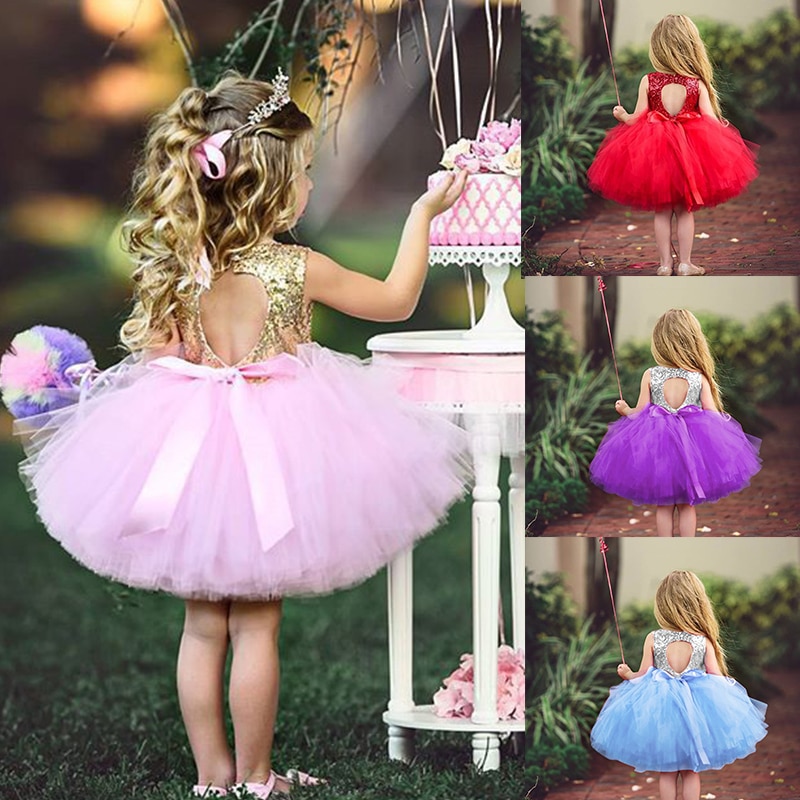 Nyfödd flicka klänning 1st födelsedagsklänning för småbarn liten flicka spädbarn dop klänning paljetter rosett prinsessa tutu festkläder