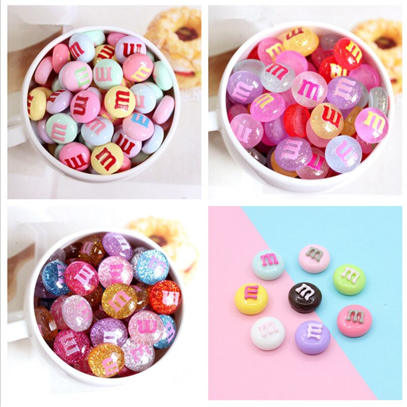 20Pcs Gemengde Kleur Kawaii Hars M Kralen Plaksteen Cabochons Voor Strikken Diy Phone Case Deco Onderdelen Plat Hars cabochon Plakboek
