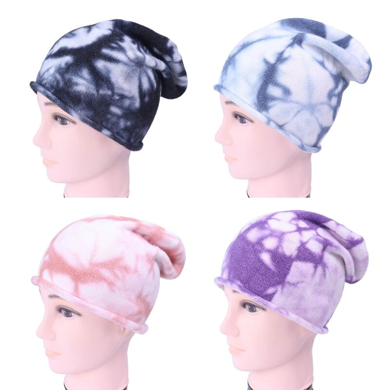 Unisex Hip Hop Elastische Gebreide Slouchy Beanie Hoed Gradiënt Tie-Dye Skull Cap