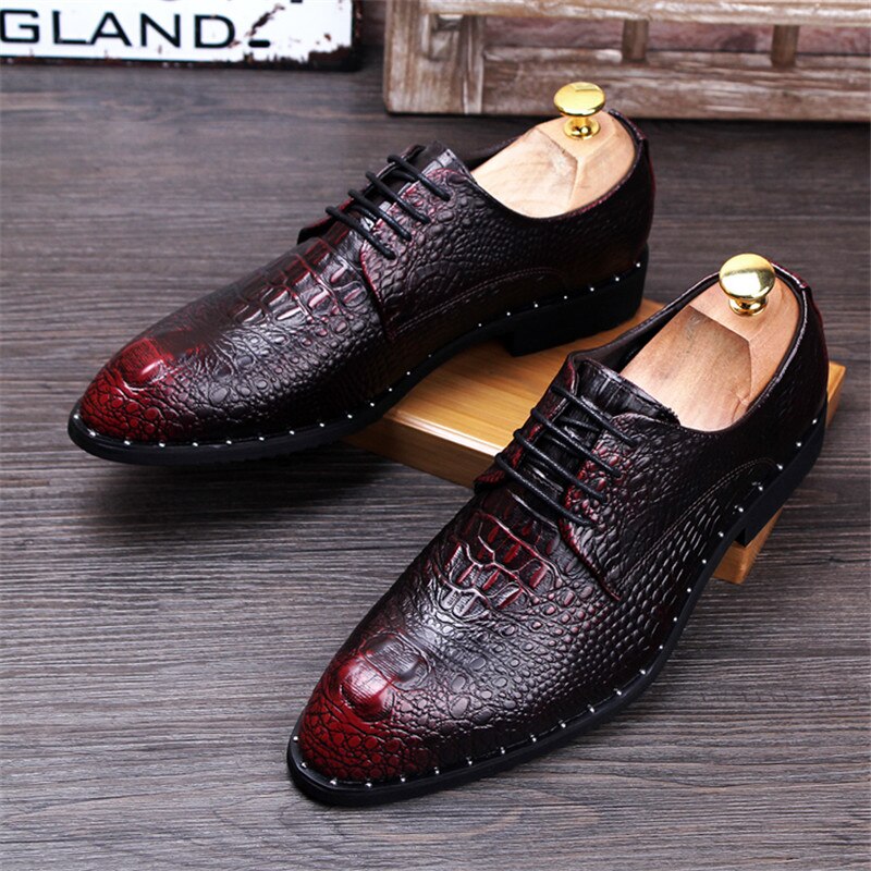 Zapatos de piel de cocodrilo para hombre, zapatos de de boda con cordones, zapatos Oxford para oficina de negocios para hombre, zapatos planos de talla grande, para hombres