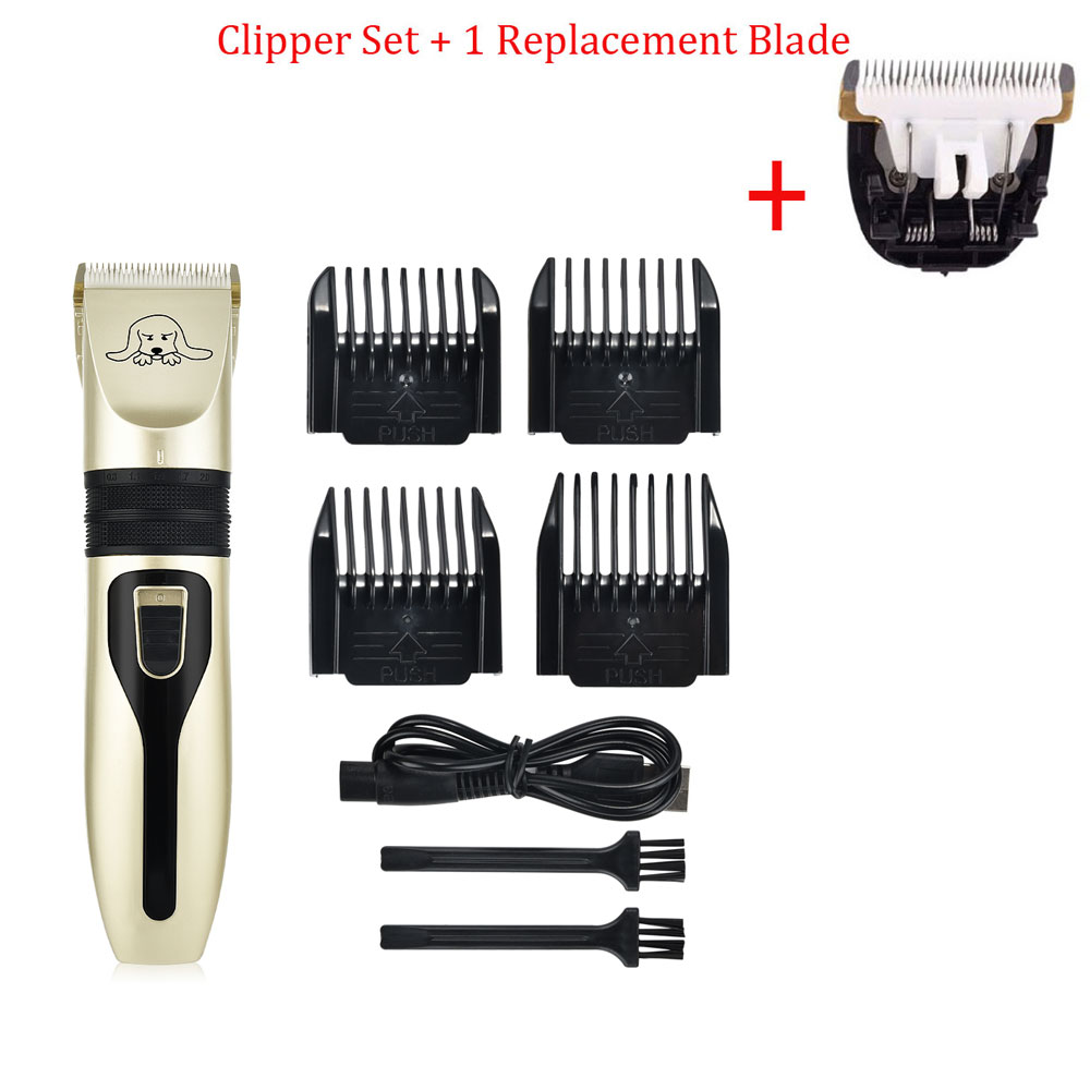 Elektrische Hond Clipper Hond Tondeuse Kit Oplaadbare Hond Kat Geluidsarme Grooming Scheerapparaat Cut Machine Set + Spare Blade: Set and 1 Blade