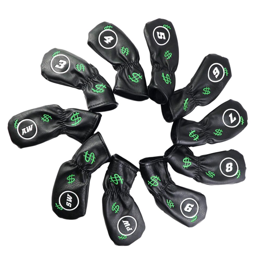 10 paczek czarny golf żelazny pokrowiec na główkę ochraniacz z trwałej skóry pu Klub Headcover zestaw akcesoriów