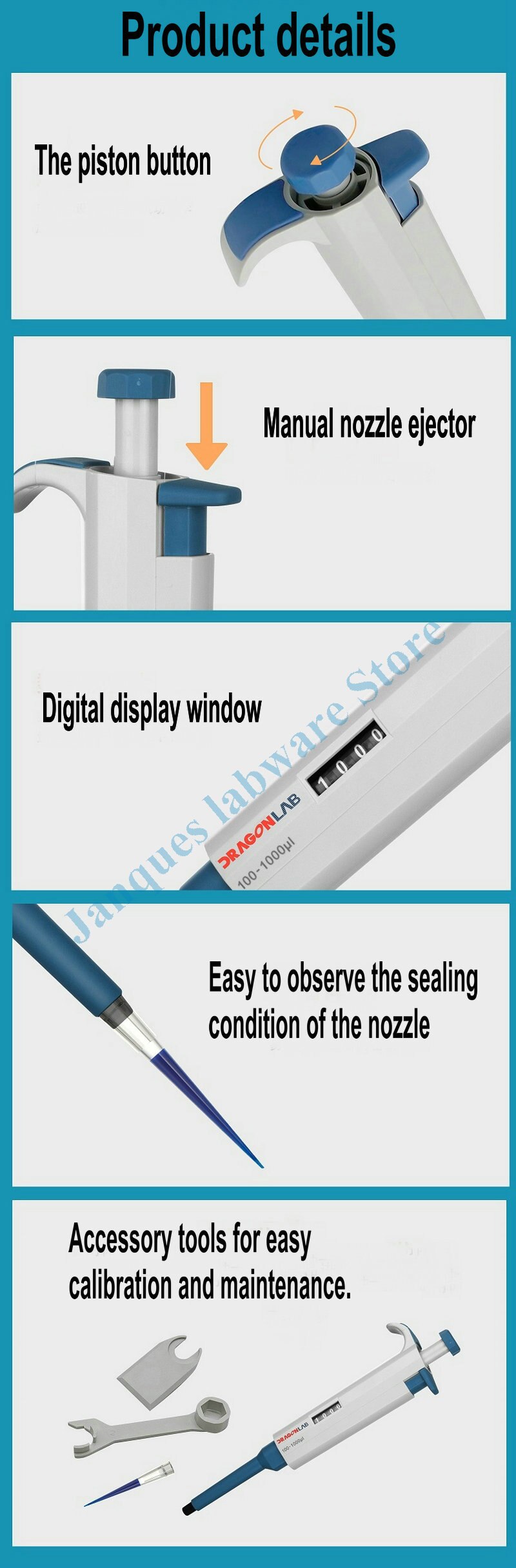 Pipetta regolabile a canale singolo dragon lab 1pcs, micro campionatore digitale continuo manuale, pipetta per grandi volumi