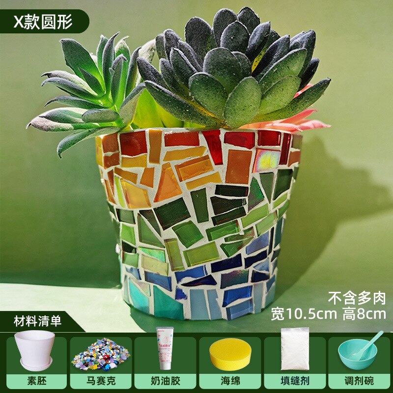 Diy Hand Mozaïek Bloempot Groene Plant Bonsai Combinatie Micro Landschap Decoratie Thuis Kantoor Decoratie: Watermelon Red