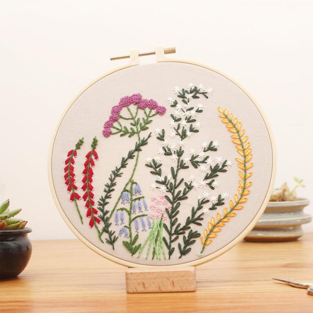 Diy Embroidery Starter Kit with Plants Flower Painting Cross Stitch with 20cm Hoops Kit Diy Beginner Embroidery: 1
