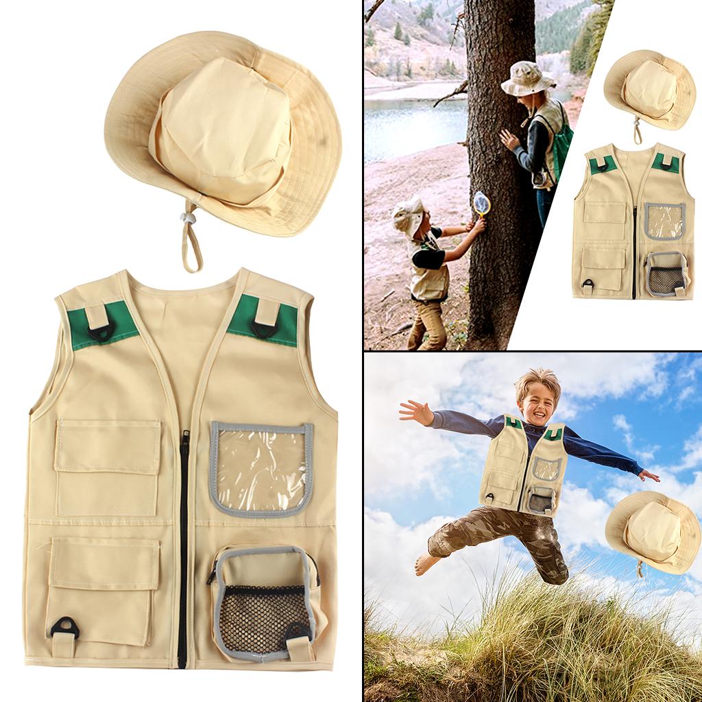 Cargo Vest &amp; Hat Set escursionismo Outdoor Explorer gioco di ruolo Party Cosplay Unisex