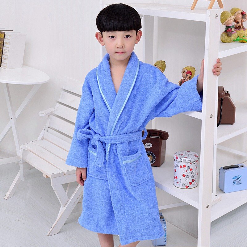 Bata de algodón con dibujos animados para niños y niñas, ropa de casa bonita, albornoz cálido de invierno, suave, para: Blue / S(100-120cm)