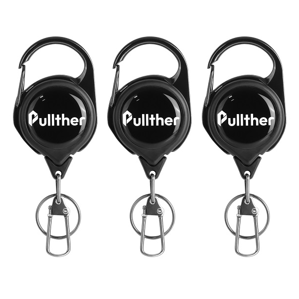 Pullther Fishing Retractable Key Chain with Gear Combo Cord Easy Release Badge Holder Fly Fishing Zinger Retractor Accessories: black