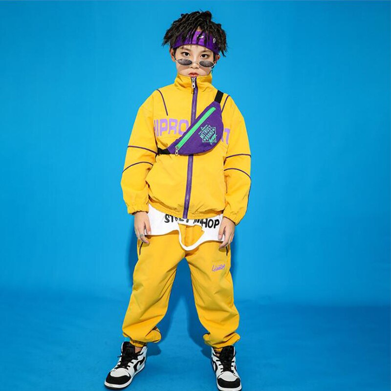 Kids Carnival Hip Hop dancing Clothing Yellow Jacket Jogger Pants for Girls Boys Jazz Dance Costume Clothes Street wear Outfits