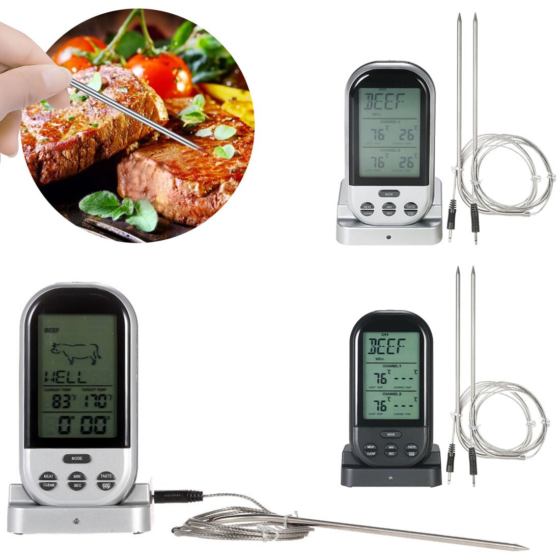 Digitale Roker Grill Oven Koken Voedsel Vlees Thermometer Draadloze Keuken Thermometer met Sonde en Temperatuur Alarm Timer