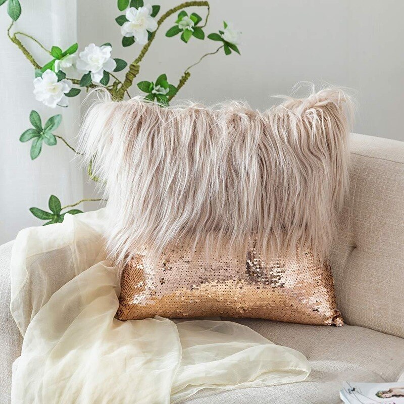 GY0757 Lange Pluche Harige Pailletten Splicing Kussen (Geen Vulling) schaal Glitters Kussen Woonkamer Sofa Pluche Sierkussen Sets