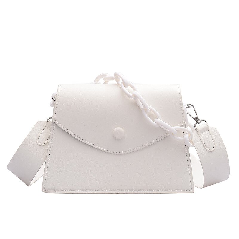 PU Leather Shoulder Messenger Bags For Women Chain Wide Shoulder Strap Handbags Female Crossbody Bag sac: White