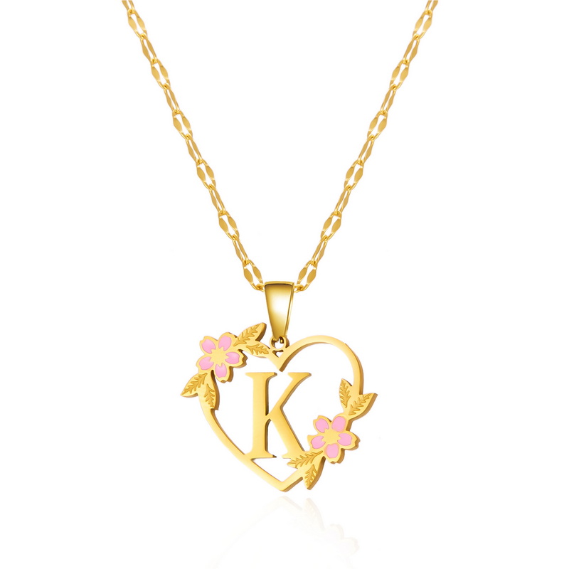 Collar con colgante de nombre y letra inicial de acero inoxidable con flor coreana para mujeres y hombres, gargantilla de amistad con letras de A-Z, de joyería: PLATEADO
