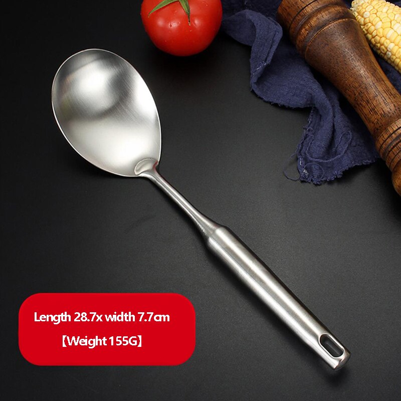 1Pc Kitchen Cooking Tools-Stainless Steel Spatula Soup Spoon Large Colander Scooped Hollow Handle Cooking Shovel Kitchen Cooking: Rice Spoon