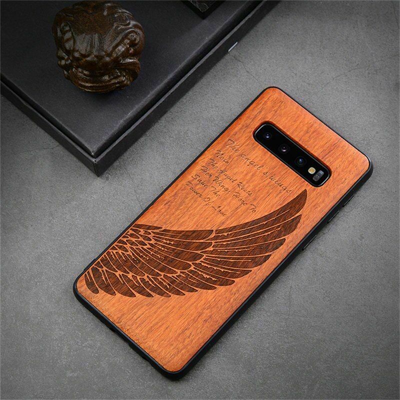 LYBALL Wood Case for Samsung S10 Phone Protective Back Cover Natural Wood Carved TPU Bumper Case for Samsung Galaxy S10 Plus: For Samsung S10 / Angel Wing