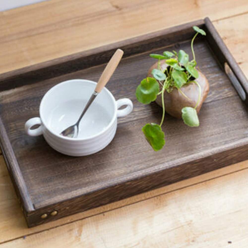 Bandejas rectangulares Retro de madera para almacenamiento, bandeja para servir comida, té de cena, postre de Hotel, herramienta de cocina para el hogar