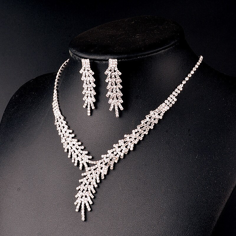 BLIJERY New Luxury Tree Branch Set di gioielli da sposa Set di gioielli da donna con orecchini in cristallo con strass Color argento