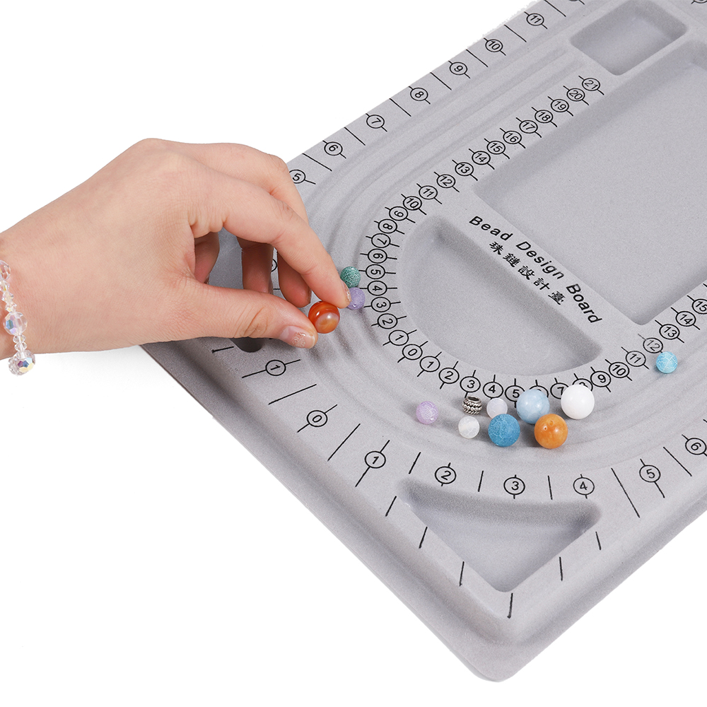 Gray Flocked Bead Board Jewelry Making Measuring Tool for DIY Bracelet Necklace Accessories Findings Organizer Tray Craft