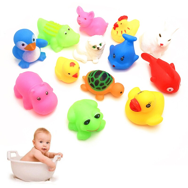 13 Pcs Cute Animals Swimming Water Toys Colorful Soft Rubber Float Squeeze Sound Squeaky Bathing Toy For Babies