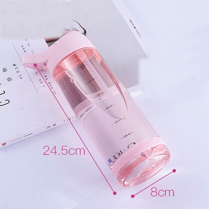 Botella de agua deportiva, cantimplora ecológica de plástico, libre de BPA, de 1000 ml, con tapa y pajita, ecológica, ideal para actividades deportivas, senderismo y camping, H1098: 500ml / Rosa