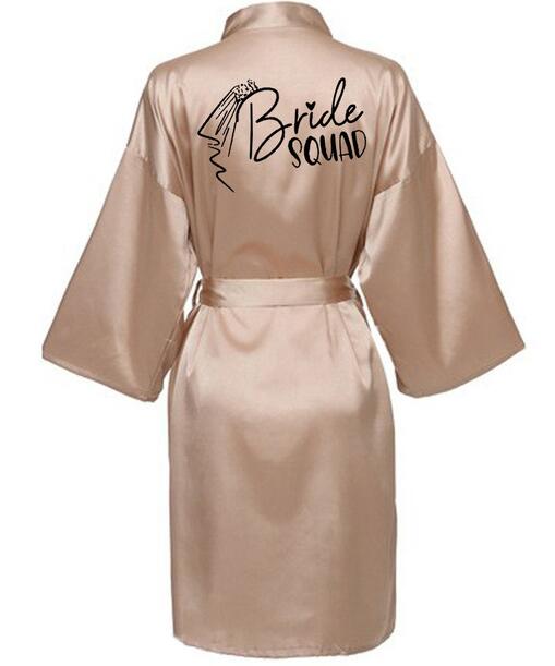 Wedding Party Team Bride Robe With Black Letters Kimono Satin Pajamas Bridesmaid Bathrobe SP033: L / black