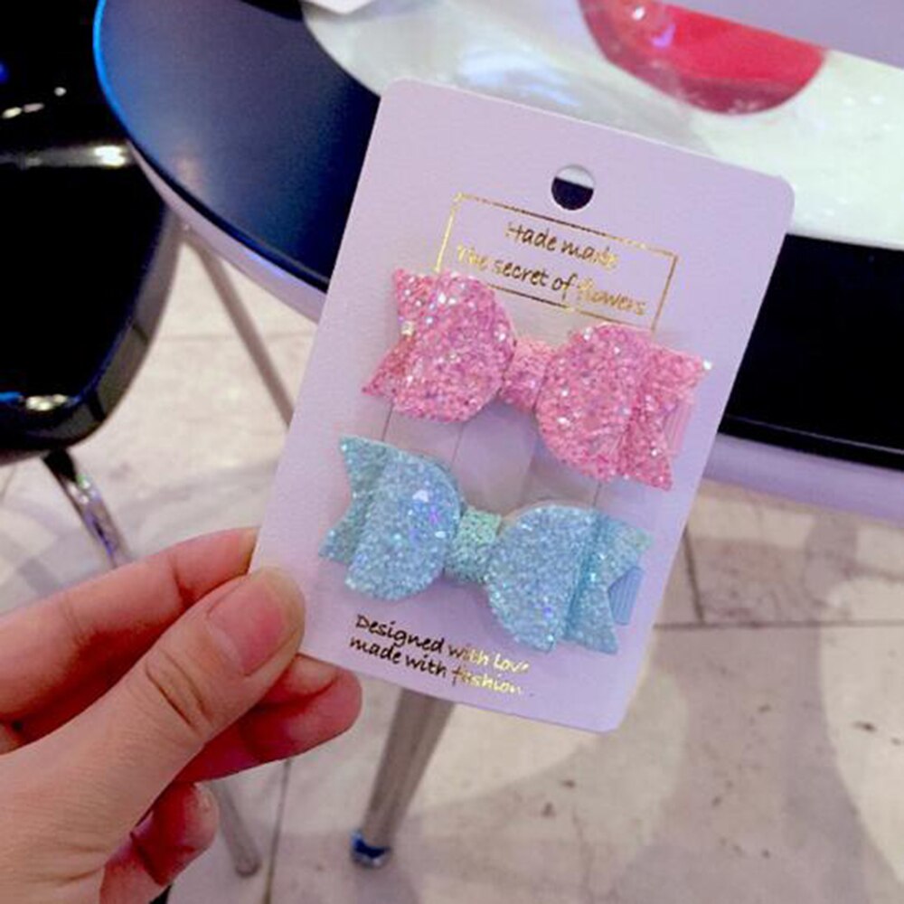 2pcs/set Cute Mini Little Girls Hair Bows Clips Double Layer Glitter Kids Hairpins Sequins Princess Headdress Accessories