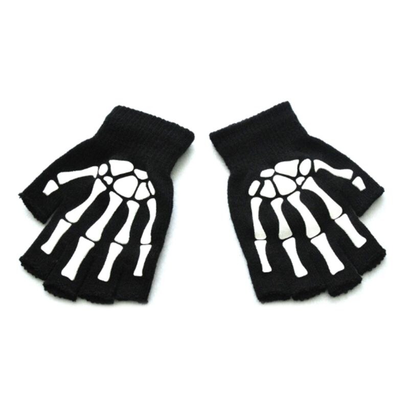 Kids Halloween Cosplay Skelet Half Vinger Handschoenen Lichtgevende Vingerloze Wanten Q1QA