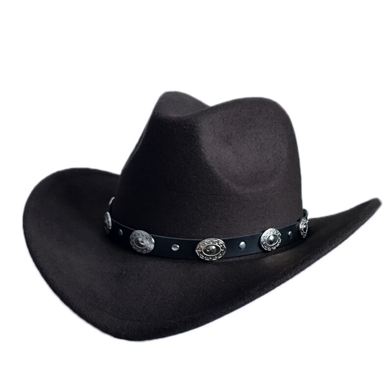 Womem Men Western Cowboy Hat With Wide Brim Punk Belt Cowgirl Jazz Cap With Leather Toca Gentleman Sombrero Cap