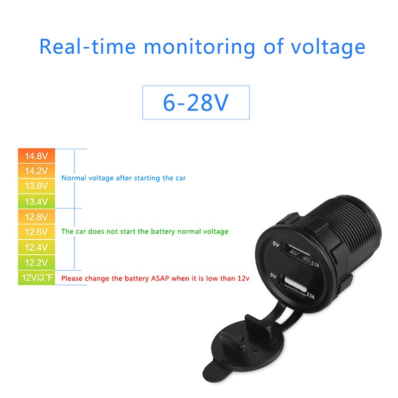 Urbanroad Boot Motorfiets Auto USB Charger Socket Voltmeter Sigarettenaansteker Auto Dual USB Charger Adapter Spanning 4.2a 12v