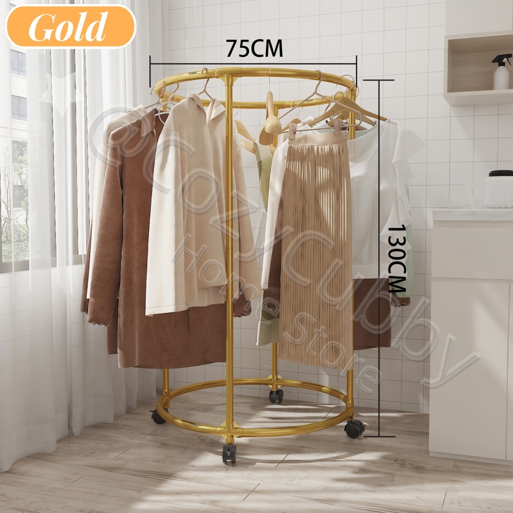 CC Kledingwinkel Displayrek Gouden Ronde Metalen Roterende Kledingstandaard met Wielen Beweegbare Ringvormige Kleding Organizer Rack: Rood