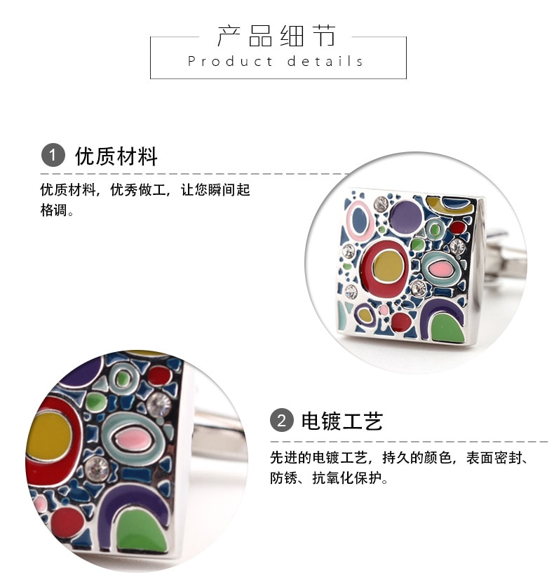 Multicolor Paint Enamel White Crystal Cufflinks Men&#39;s French Shirt Cuff Buttons Trendy Unisex Novel Cuff Links 16MM