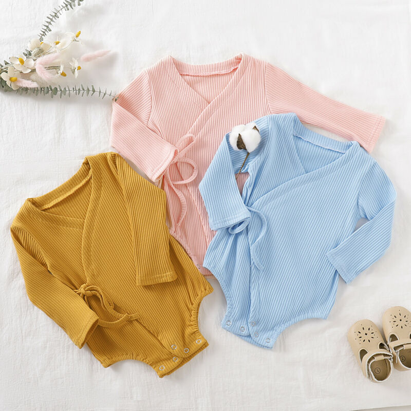 Lioraitiin nova moda recém-nascidos crianças do bebê meninas meninos quimono sólido macacão de algodão manga longa macacão de algodão outfits