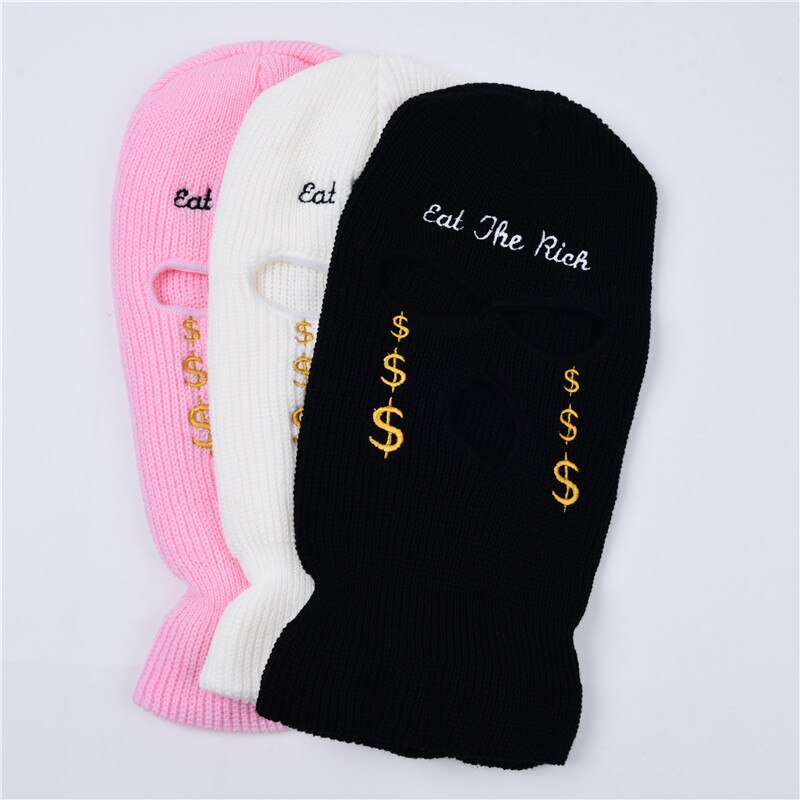 Masque en tricot avec lettres brodées, cagoule 3 trous, chapeaux, de personnalité de fête, Ski unisexe, cyclisme, bonnets de sport au