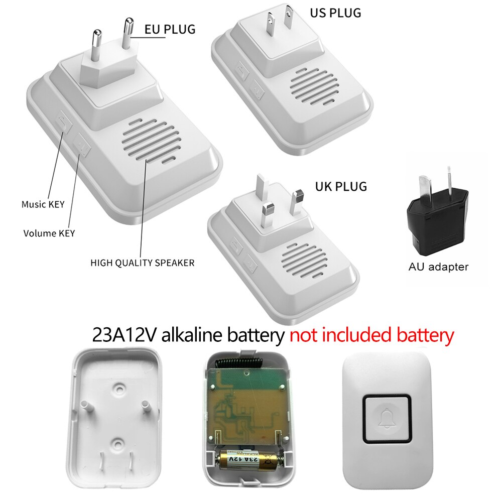 Smart Home Wireless Waterproof Doorbell 300M Remote 1 Button 1 2 Receiver US EU UK Plug Intelligent LED Light Door Bell 60 Chime