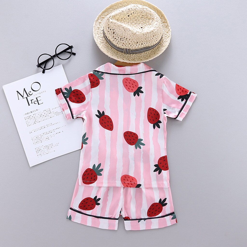 Ensemble pyjama 2 pièces pour -né, hauts à manches courtes et Short imprimé fraise, tenue de nuit pour bébé garçon et fille