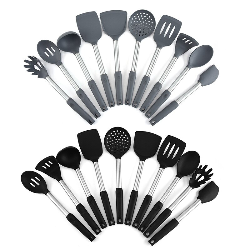 10pcs/set Stainless Silicone Kitchen Utensils Set Kitchen Cooking Spatula Non-stick Frying Spatula Pot Colander Soup Spoon