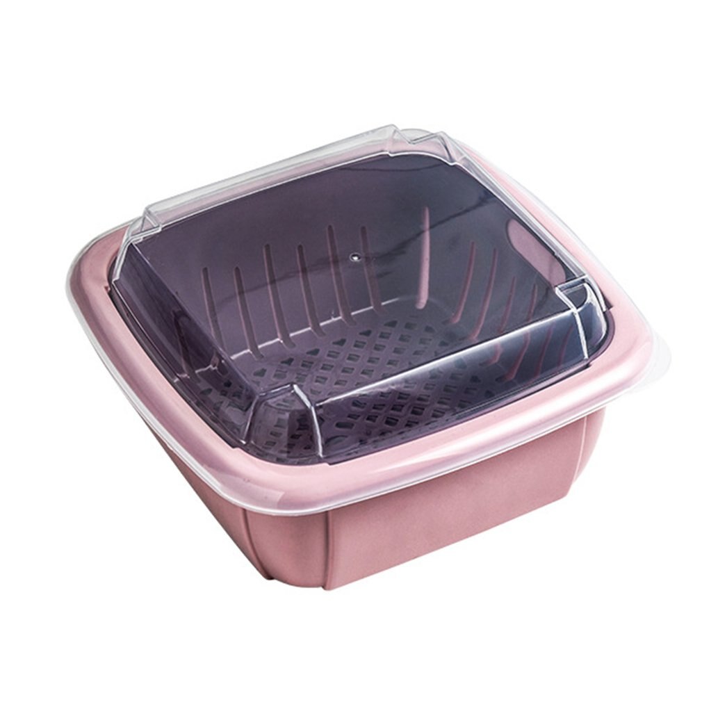 Multifunction Double-layer Drain Basket with Lid Kitchen Refrigerator Drain Storage Box Plastic Fruit Storage Basket: Purple