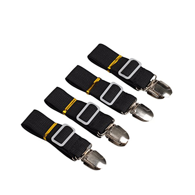 4 pièces réglable lit feuille attaches sangles élastique housse de matelas coin support pince pinces bretelle cordon crochet boucle fermoirs: Black