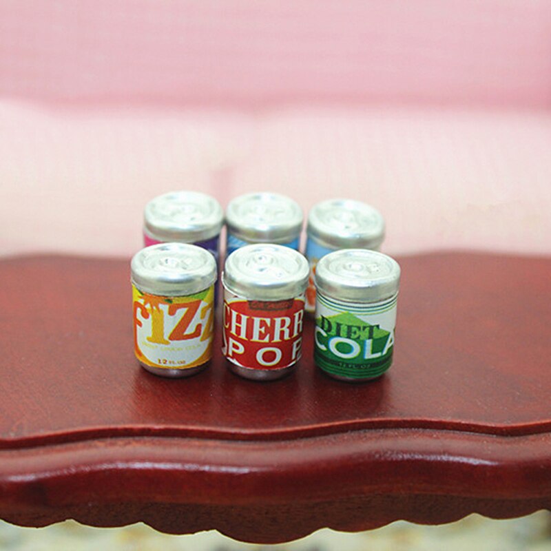 6pcs Dollhouse Mini Drink Cans DIY Furniture Decorations 1:12 Miniature Cute Mini Cans Doll House Kitchen Accessories