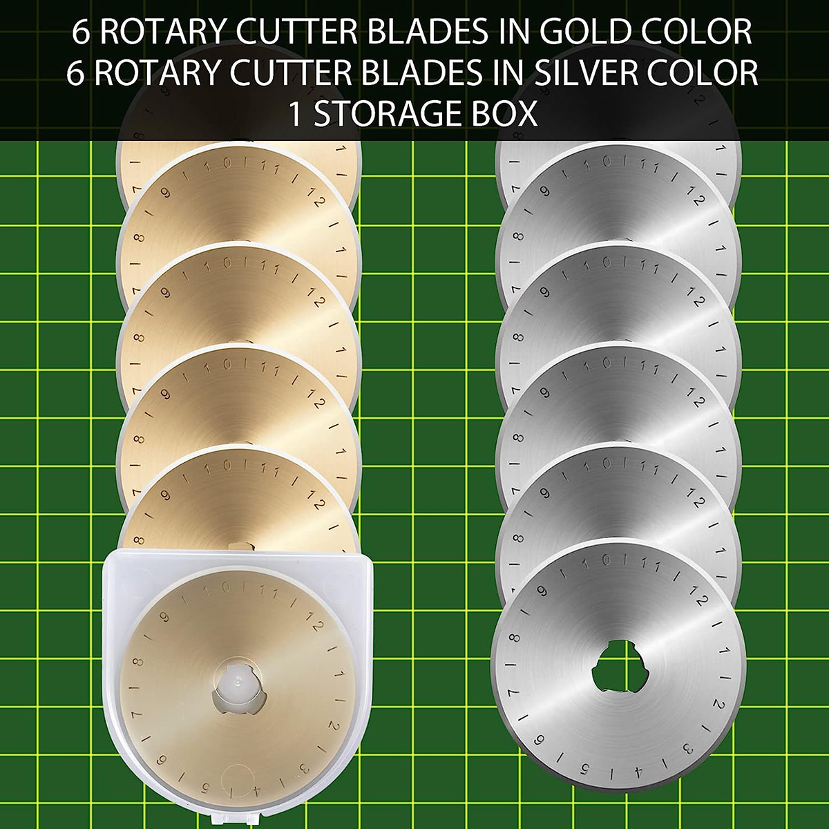 12 Pack Rotary Cutter Blades with Storage Box 45mm Replacement Rotary Blade for Art DIY Crafts Quilting Scrapbooking Sewing Tool