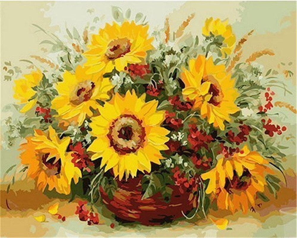 EverShine Painting By Numbers Sunflowers Hand Painted Wall Art Paint Of Numbers Flowers draw canvas Home Decoration: SZES-1024