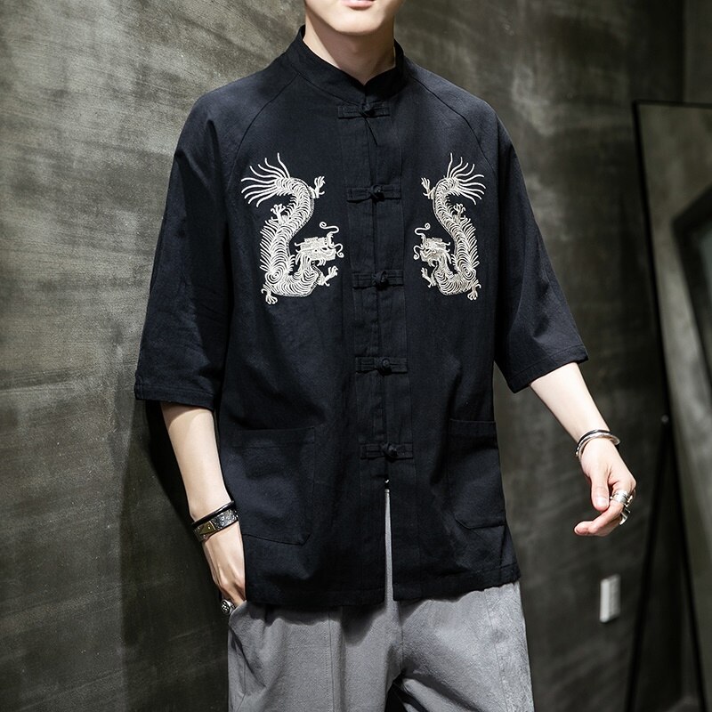 Traditionele Chinese Kleding Hanfu Mannen Chinese Draak Overhemd Tang Pak Mannelijke Cheongsam Kung Fu Kleding Online Chinese Winkel FF2815