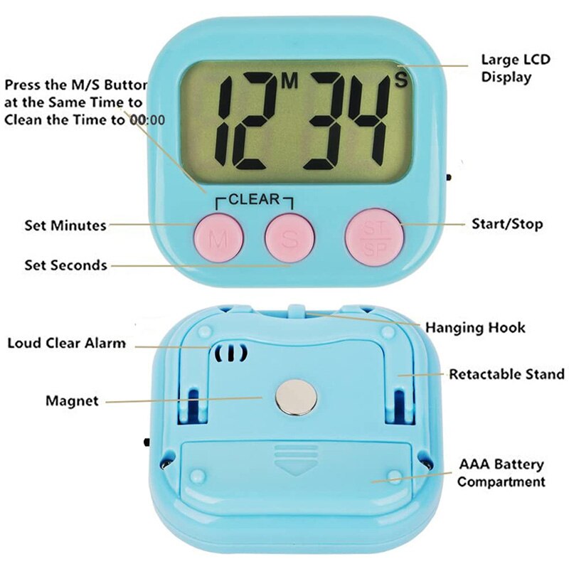 6 Pack Digital Timer for Teacher Small Timers for Kids LCD Display for Classroom, Homework, Exercise