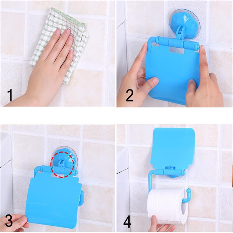 1Pcs Wall Mounted Suction Cup Toilet Tissue Holder Roll Papers Stand Storage Dispensers with Cover Bathroom Accessories