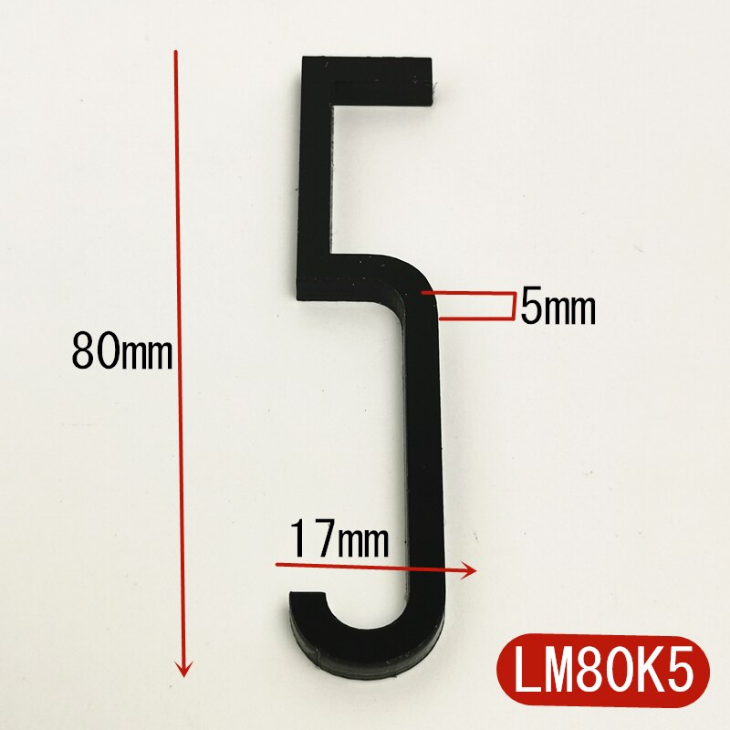 8cm plast 3d moderna husnummer hemadress dörrnummer digitala skyltar utomhus hotellklistermärke etikett 0-9 svart dörr: Lm80 k 5